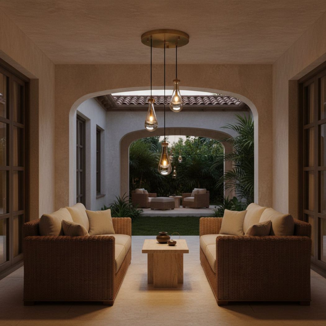 Rain Glass Round 3-Lights Chandelier (Cord)