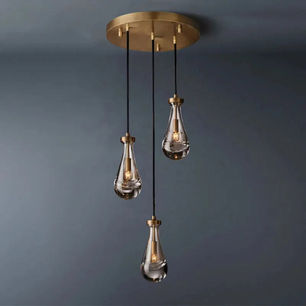 Rain Glass Round 3-Lights Chandelier (Cord)