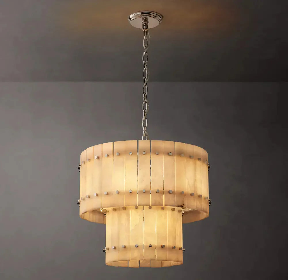 San Marco Modern Alabaster Round 2-Tiered Chandelier 22"
