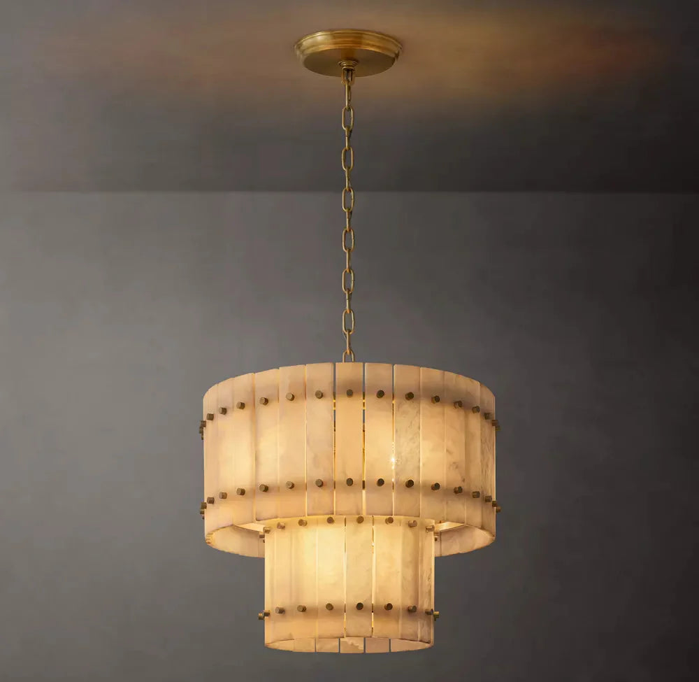San Marco Modern Alabaster Round 2-Tiered Chandelier 22"