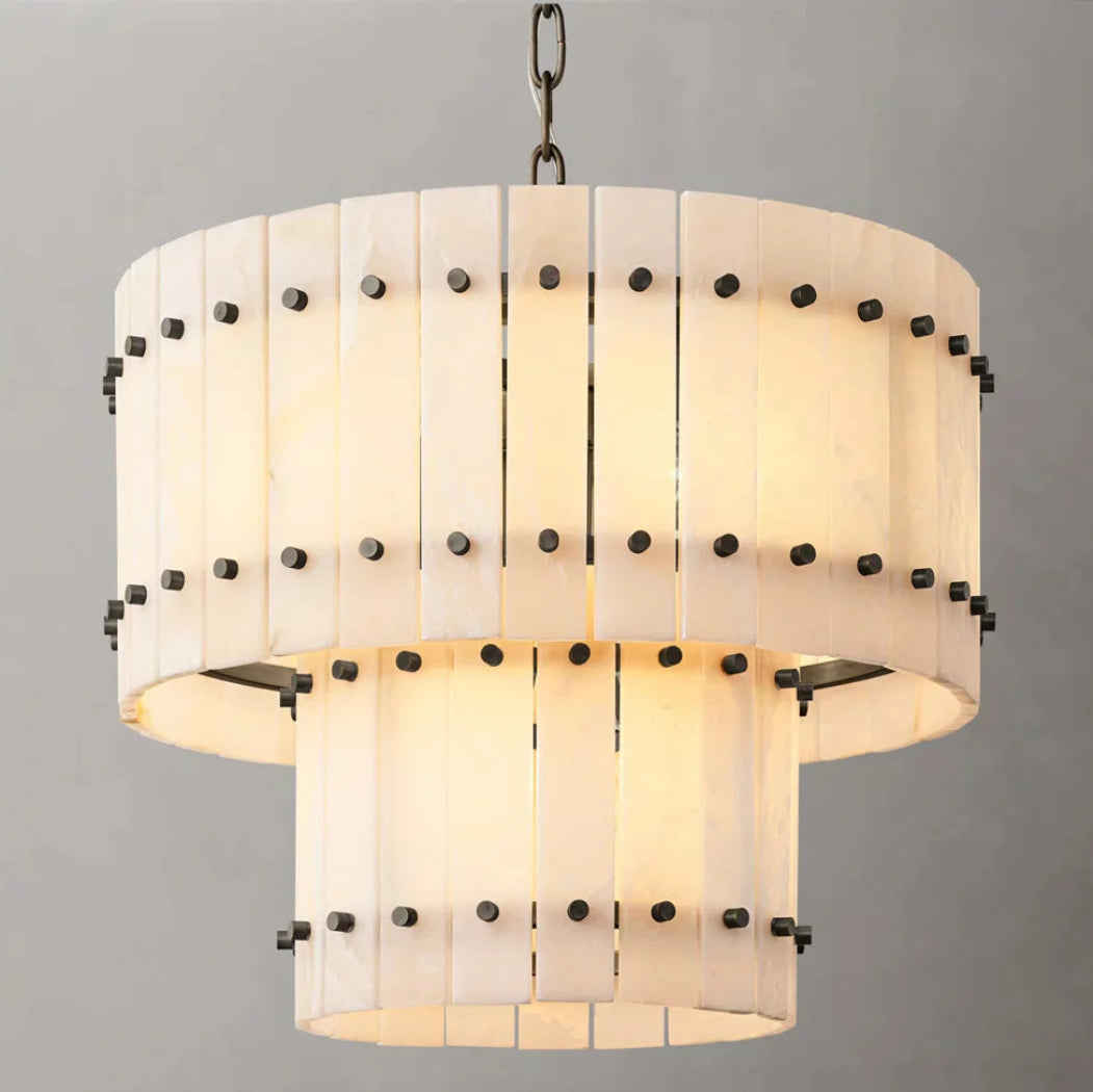 San Marco Modern Alabaster Round 2-Tiered Chandelier 22"