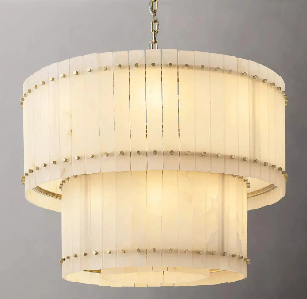 San Marco Modern Alabaster Round 2-Tiered Chandelier 37"