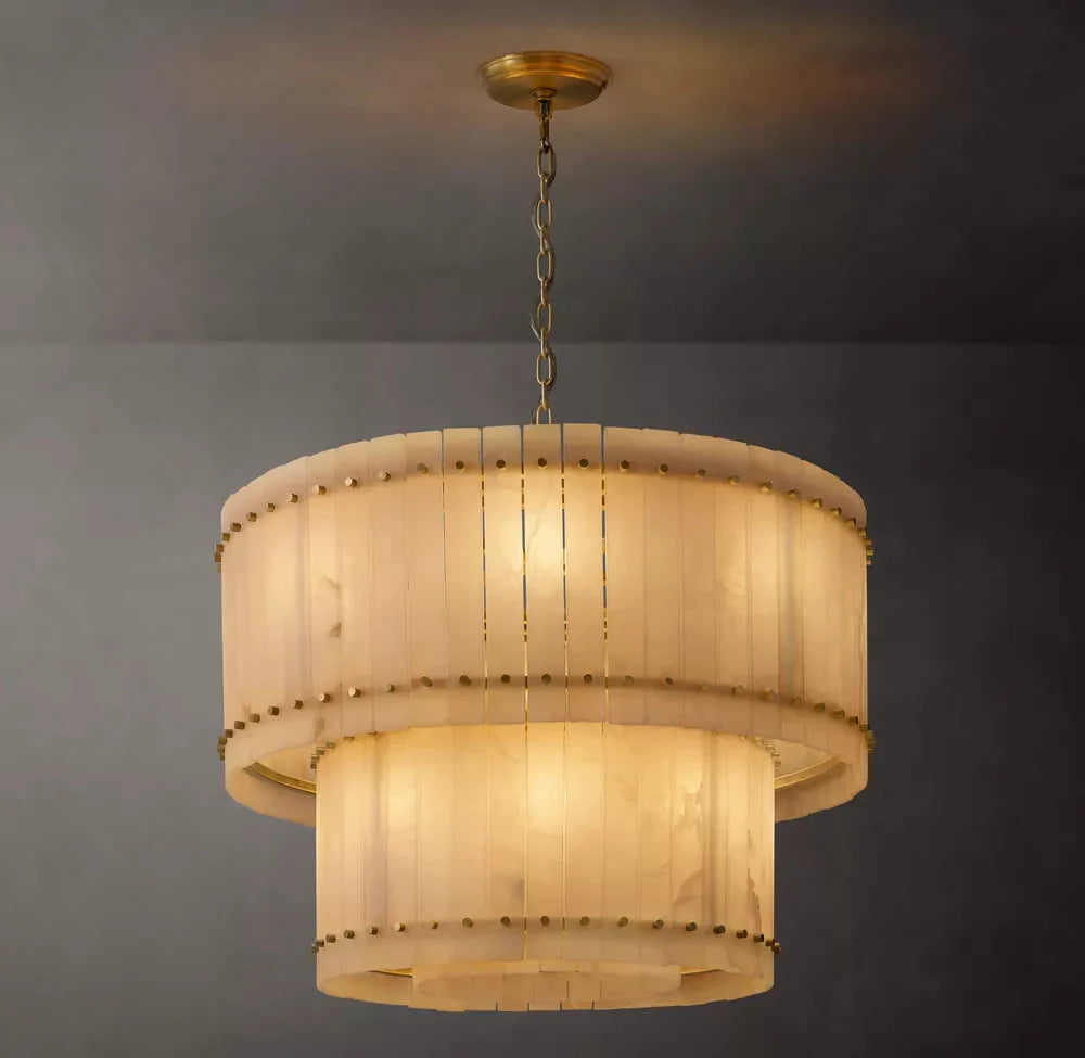 San Marco Modern Alabaster Round 2-Tiered Chandelier 37"