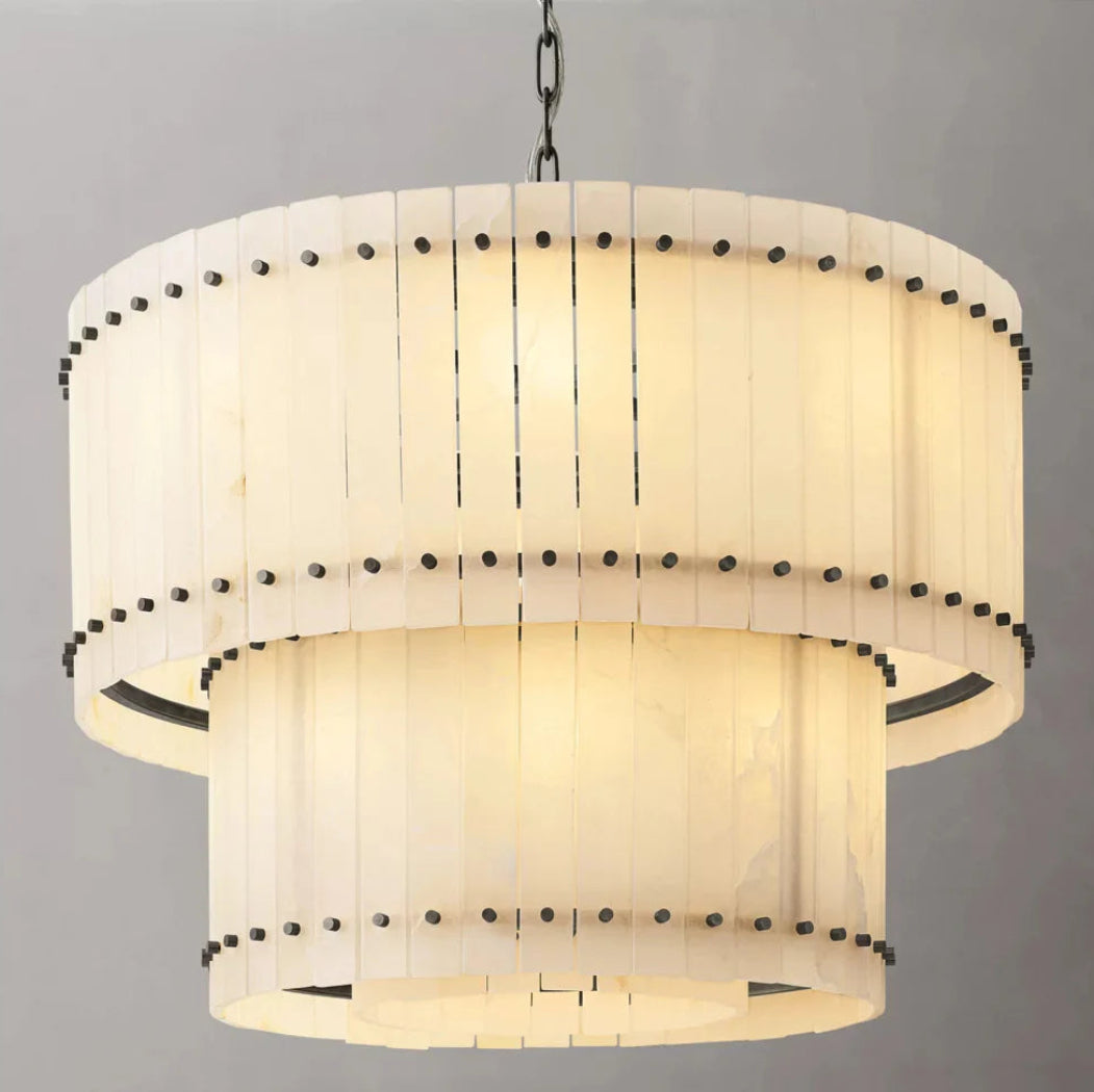 San Marco Modern Alabaster Round 2-Tiered Chandelier 37"