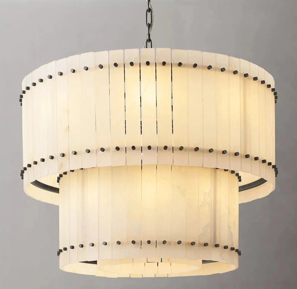 San Marco Modern Alabaster Round 2-Tiered Chandelier 37"