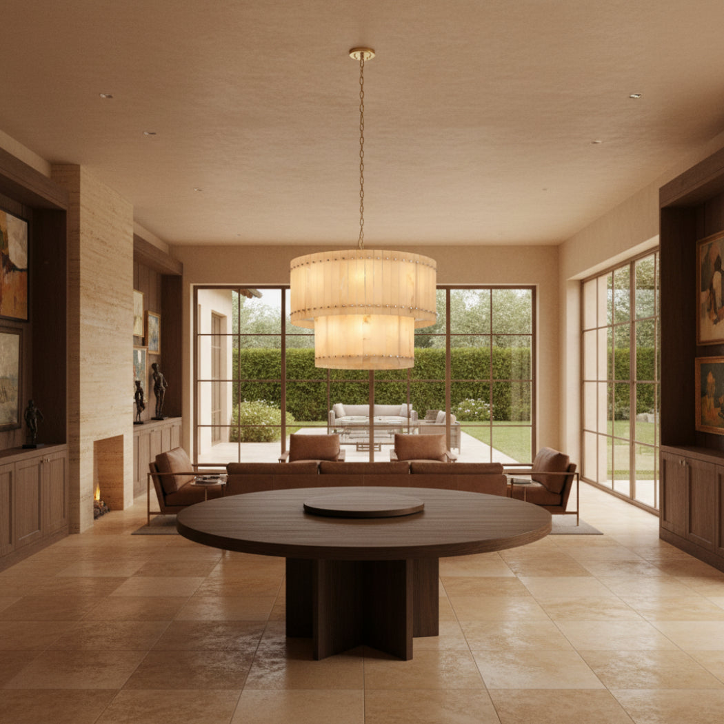 San Marco Modern Alabaster Round 2-Tiered Chandelier 37"