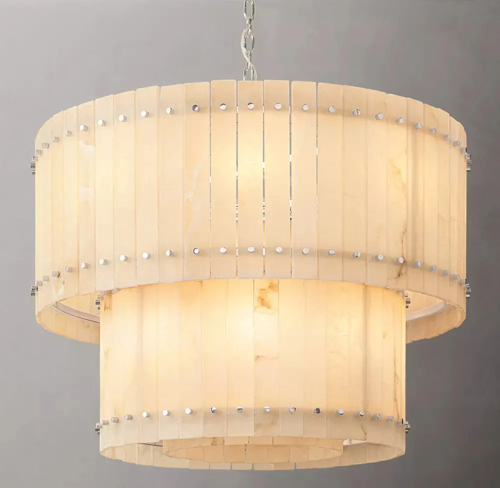 San Marco Modern Alabaster Round 2-Tiered Chandelier 37"