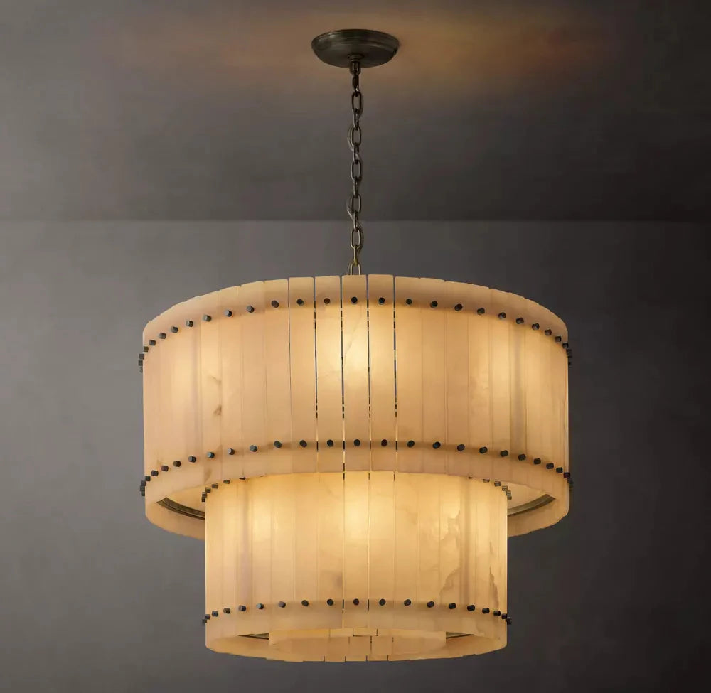 San Marco Modern Alabaster Round 2-Tiered Chandelier 37"