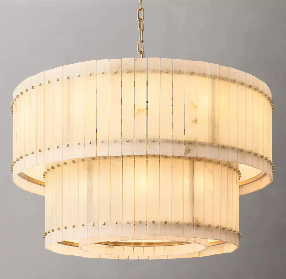 San Marco Modern Alabaster Round 2-Tiered Chandelier 48"