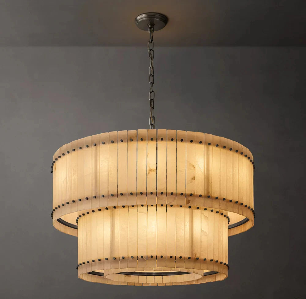 San Marco Modern Alabaster Round 2-Tiered Chandelier 48"