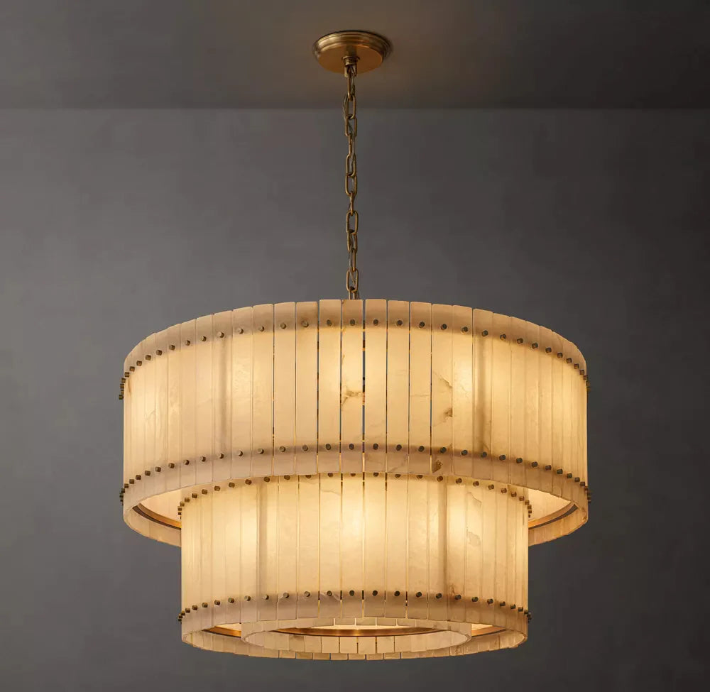San Marco Modern Alabaster Round 2-Tiered Chandelier 48"