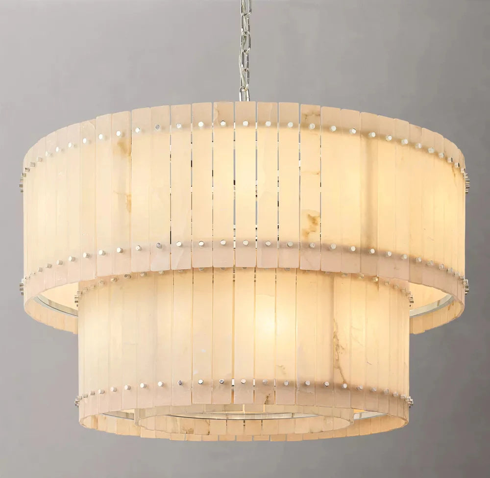 San Marco Modern Alabaster Round 2-Tiered Chandelier 48"