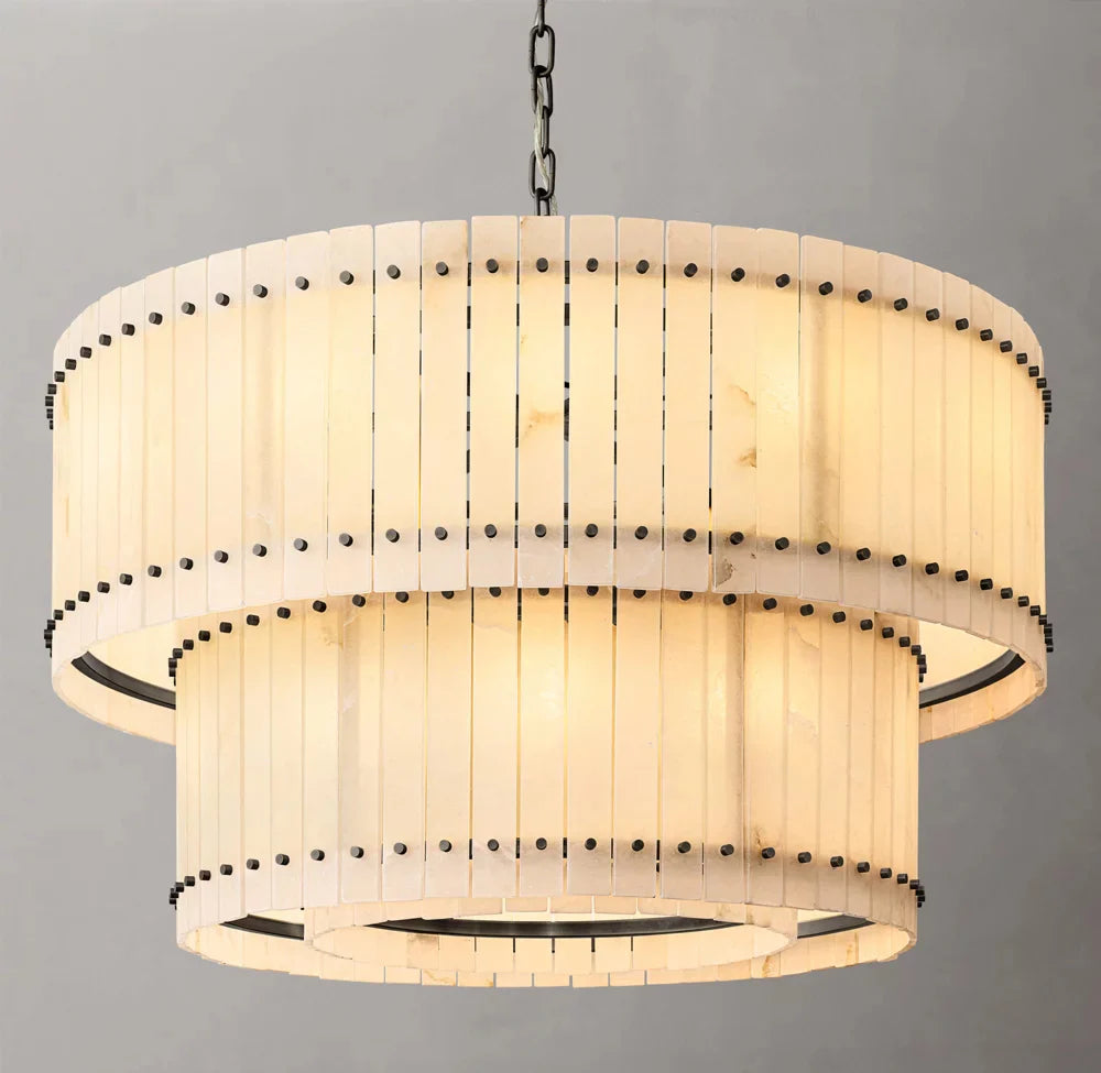 San Marco Modern Alabaster Round 2-Tiered Chandelier 48"