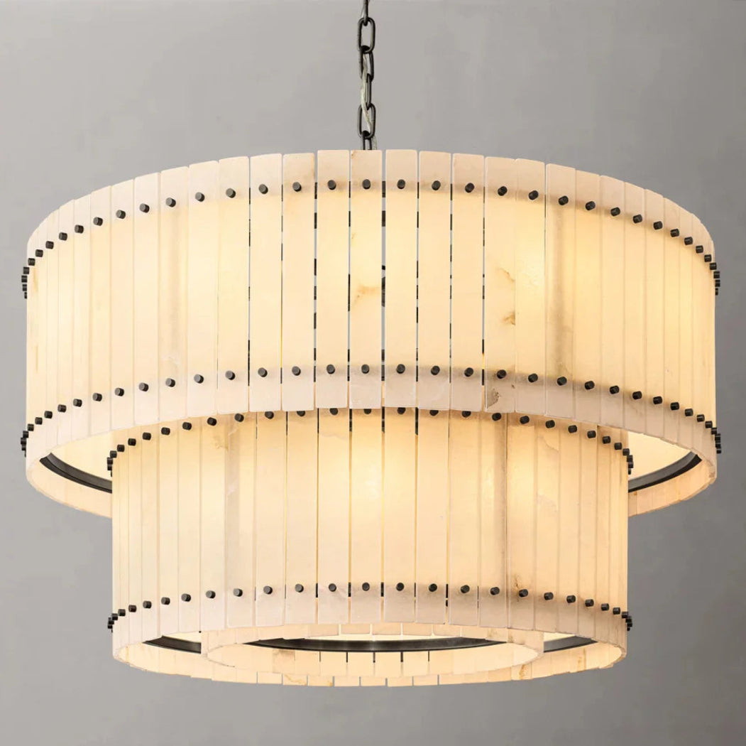 San Marco Modern Alabaster Round 2-Tiered Chandelier 48"