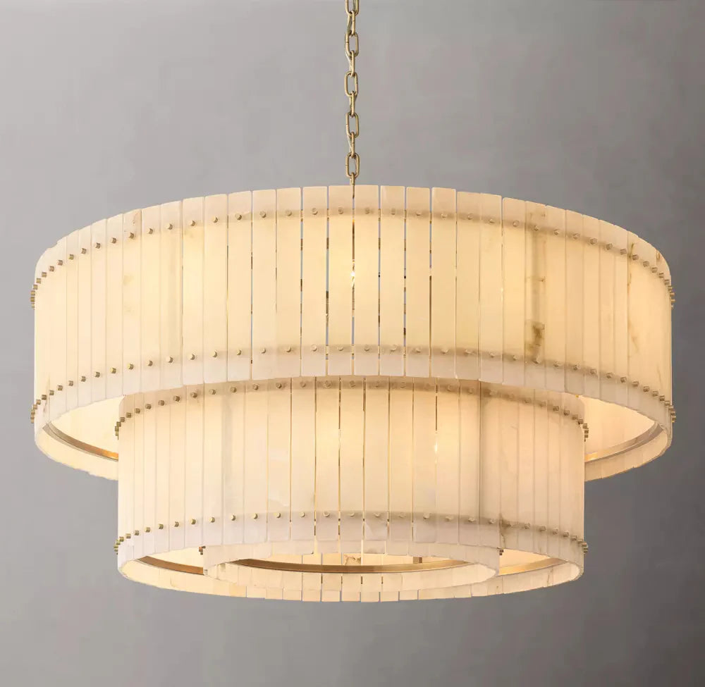 San Marco Modern Alabaster Round 2-Tiered Chandelier 60"