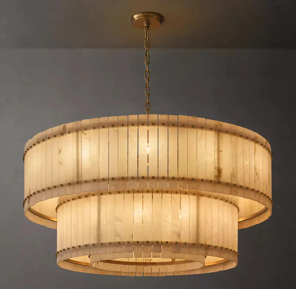 San Marco Modern Alabaster Round 2-Tiered Chandelier 60"