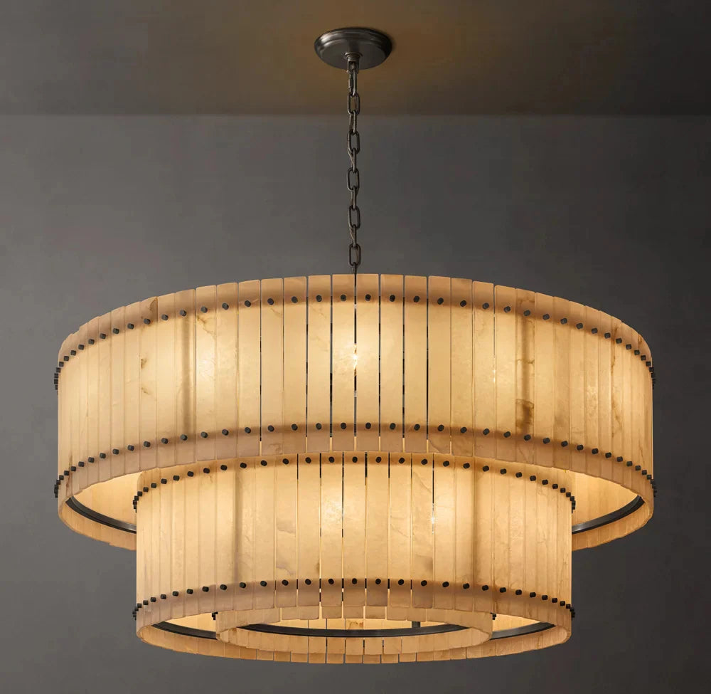 San Marco Modern Alabaster Round 2-Tiered Chandelier 60"