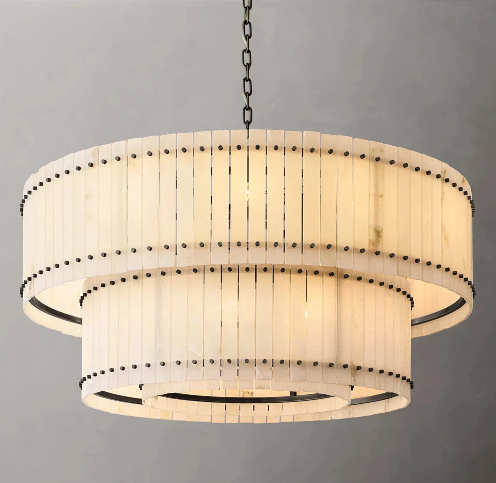 San Marco Modern Alabaster Round 2-Tiered Chandelier 60"