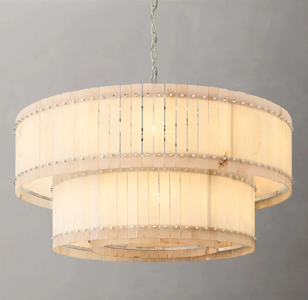 San Marco Modern Alabaster Round 2-Tiered Chandelier 60"