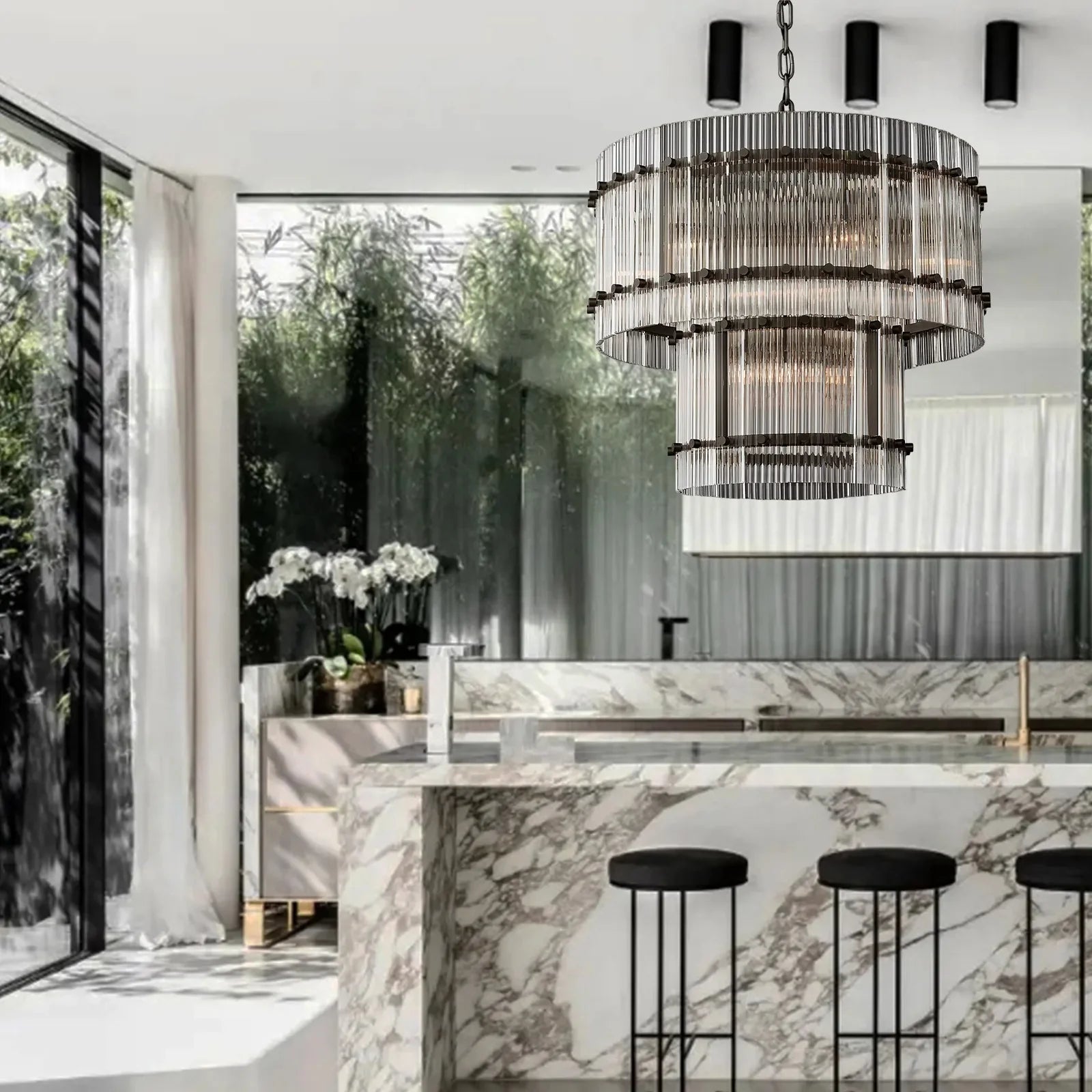 San Marco Modern Glass 2-Tier Round Chandelier 22"