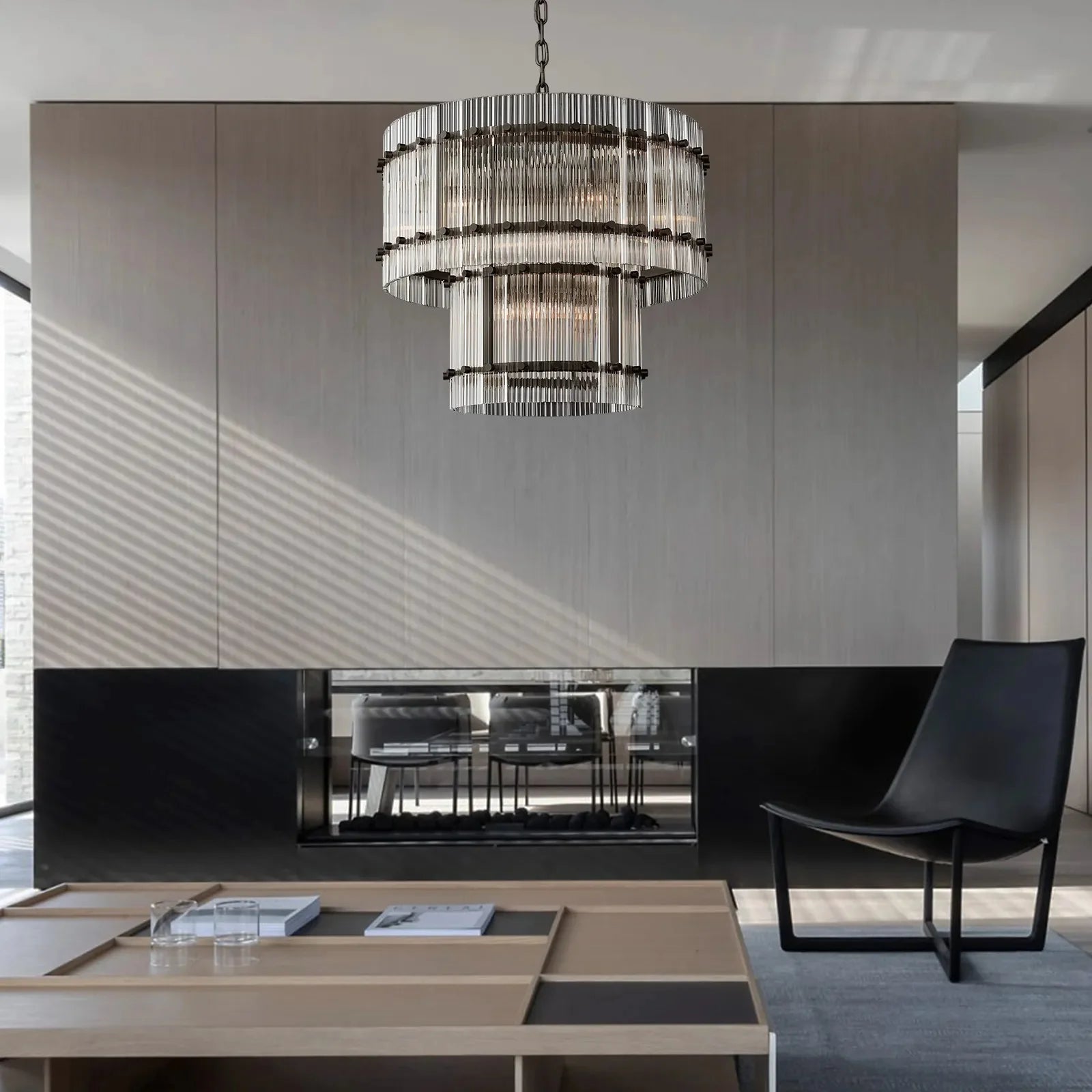 San Marco Modern Glass 2-Tier Round Chandelier 22"