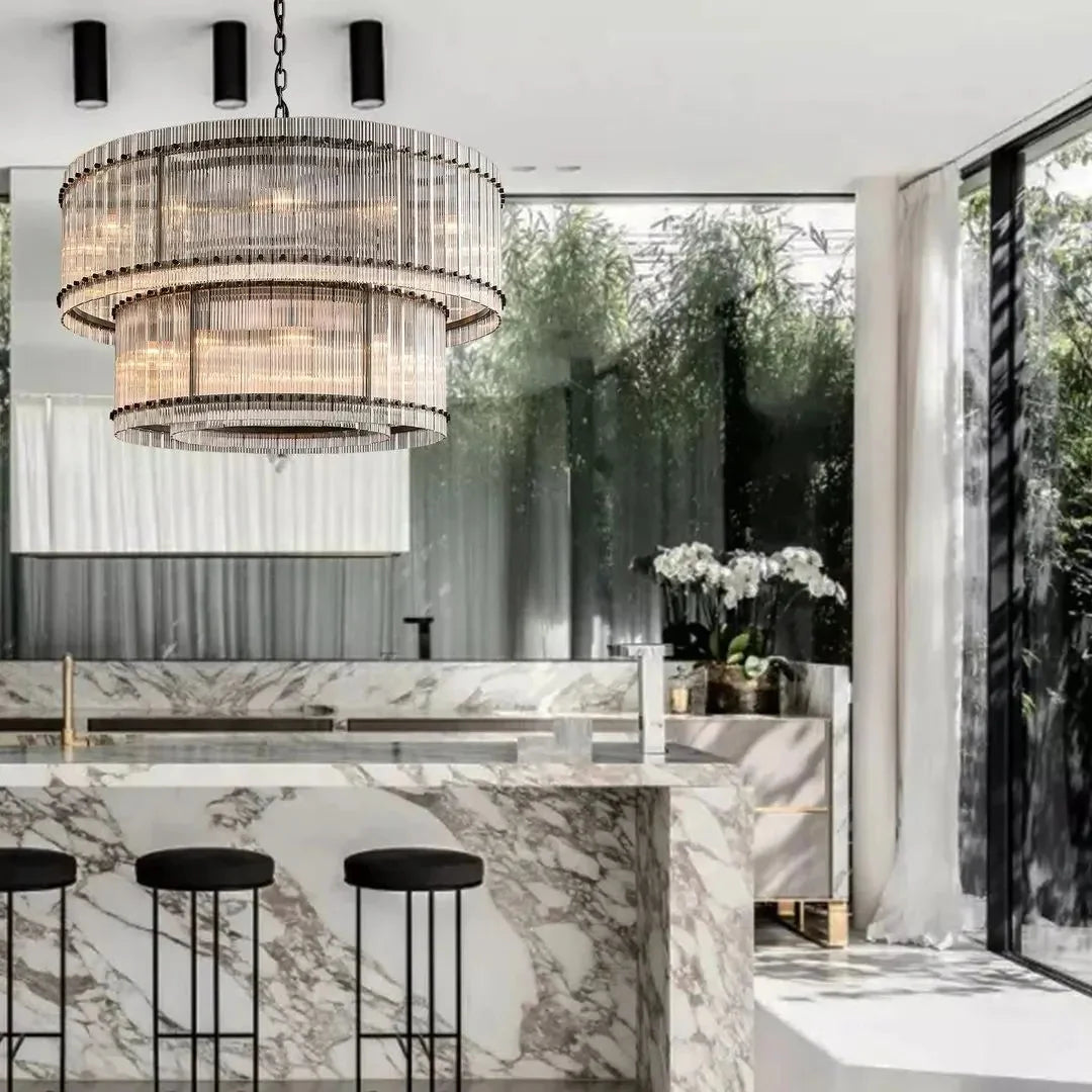 San Marco Modern Glass 2-Tier Round Chandelier 48"