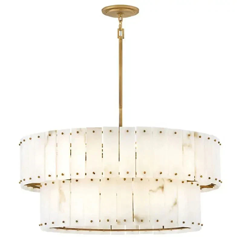 Modern Alabaster Drum 2-Tier Chandelier