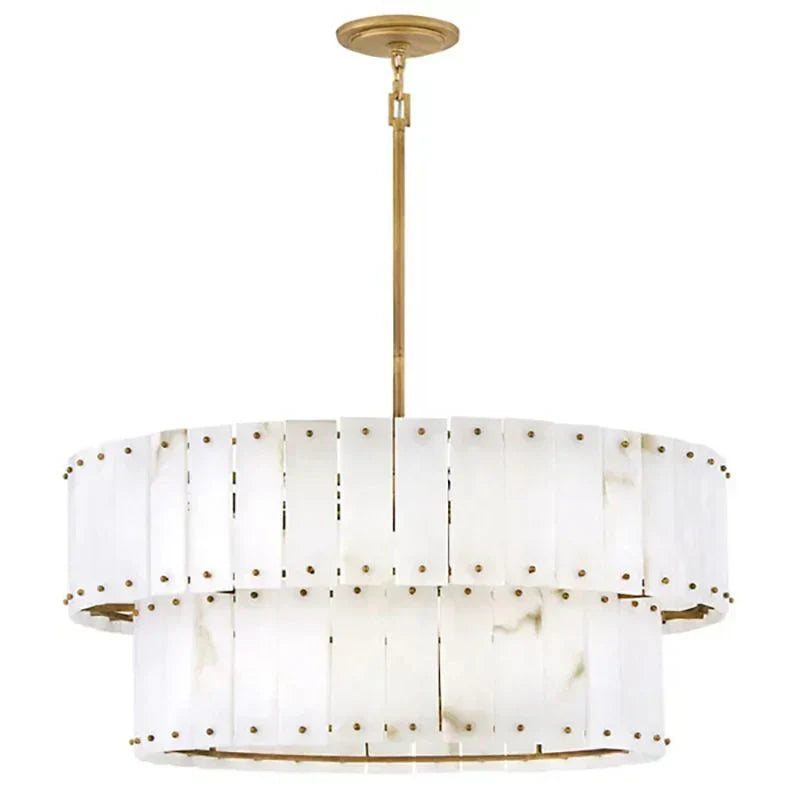 Modern Alabaster Drum 2-Tier Chandelier