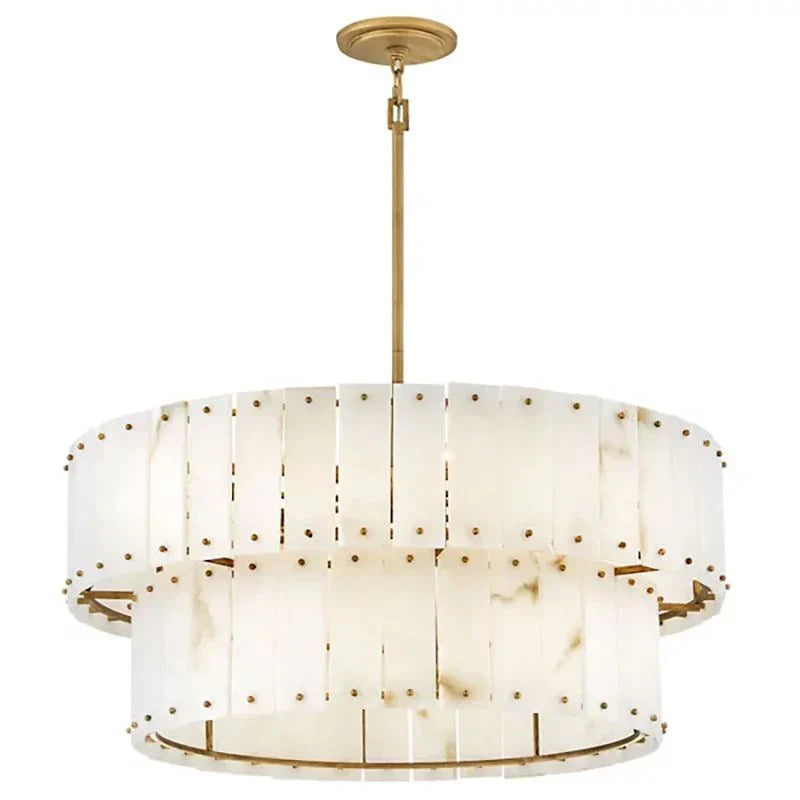 Modern Alabaster Drum 2-Tier Chandelier
