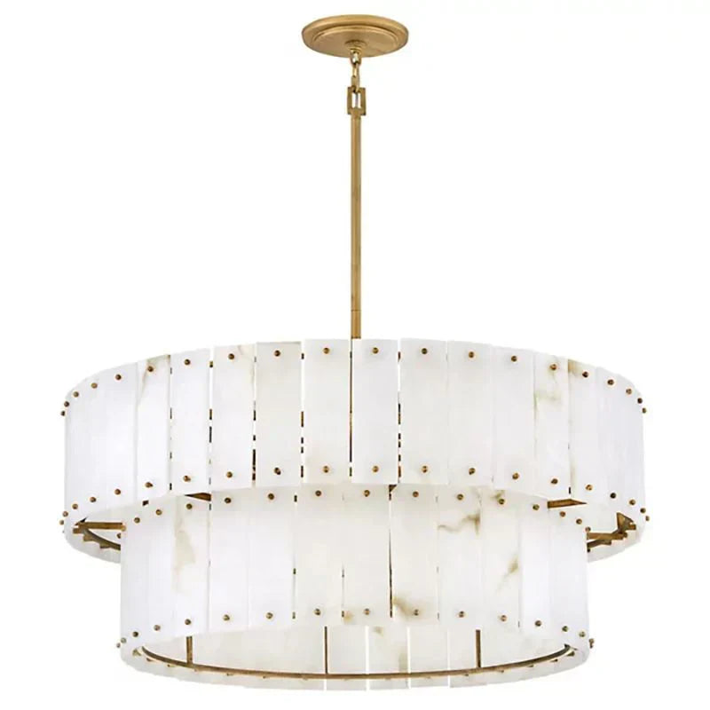 Modern Alabaster Drum 2-Tier Chandelier