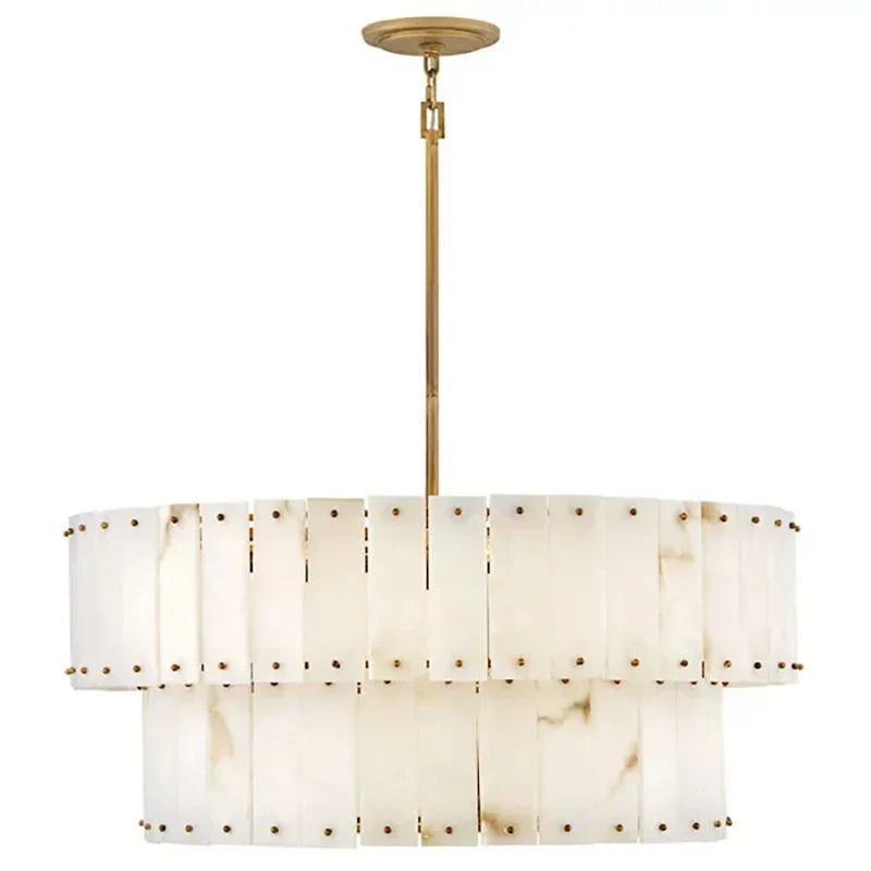 Modern Alabaster Drum 2-Tier Chandelier