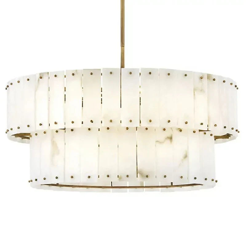 Modern Alabaster Drum 2-Tier Chandelier
