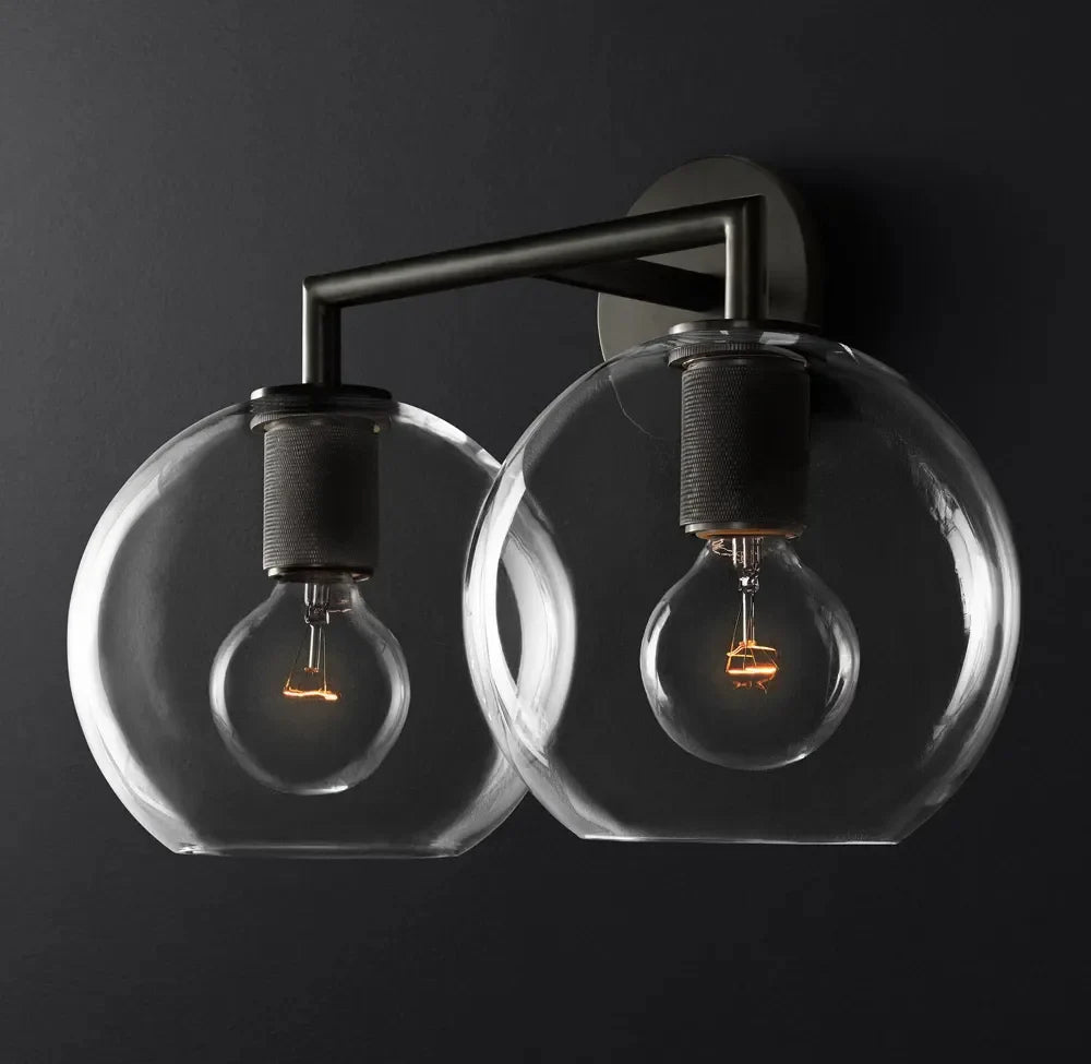 Machinist Modern Glass Shade Double Head Wall Sconce