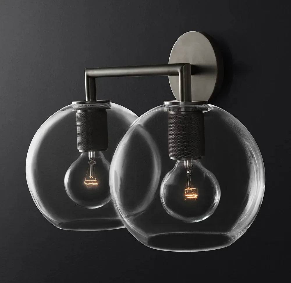 Machinist Modern Glass Shade Double Head Wall Sconce