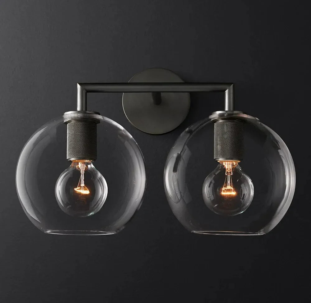 Machinist Modern Glass Shade Double Head Wall Sconce