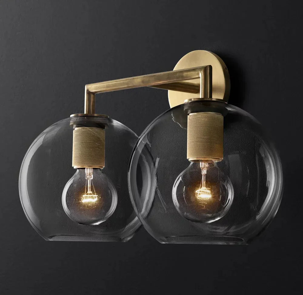 Machinist Modern Glass Shade Double Head Wall Sconce