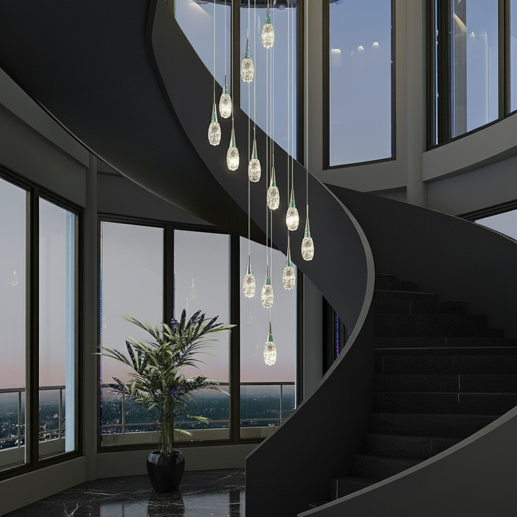 Teardrop Crystal Stair Chandelier