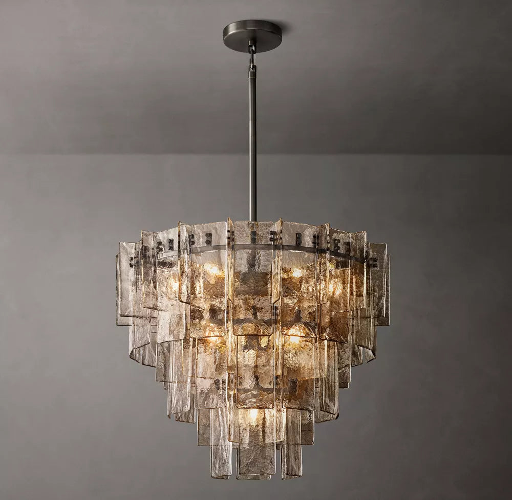 Lattice Modern Smoke Glass Tired Chandelier 36"
