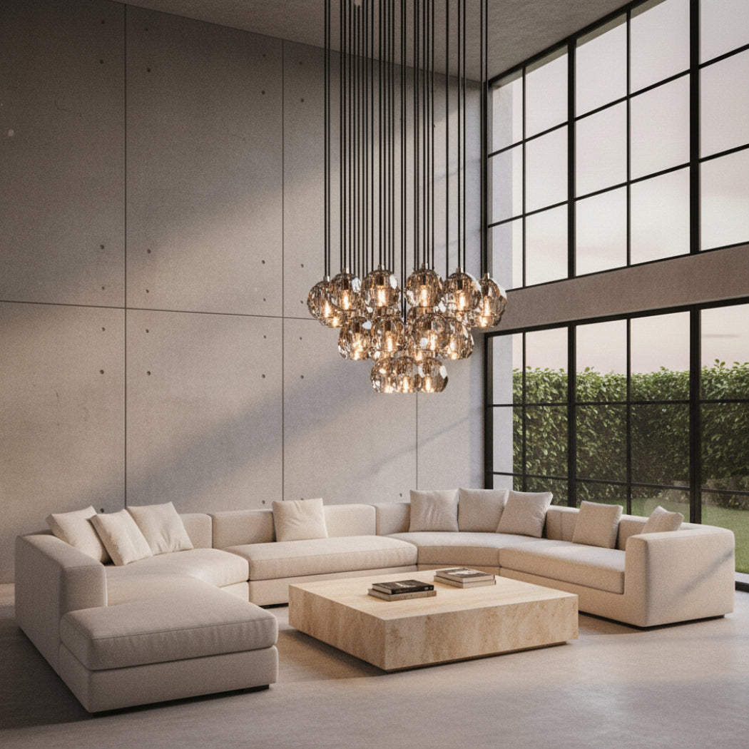 Boule De Modern Somke Round Cluster Chandelier D 24"