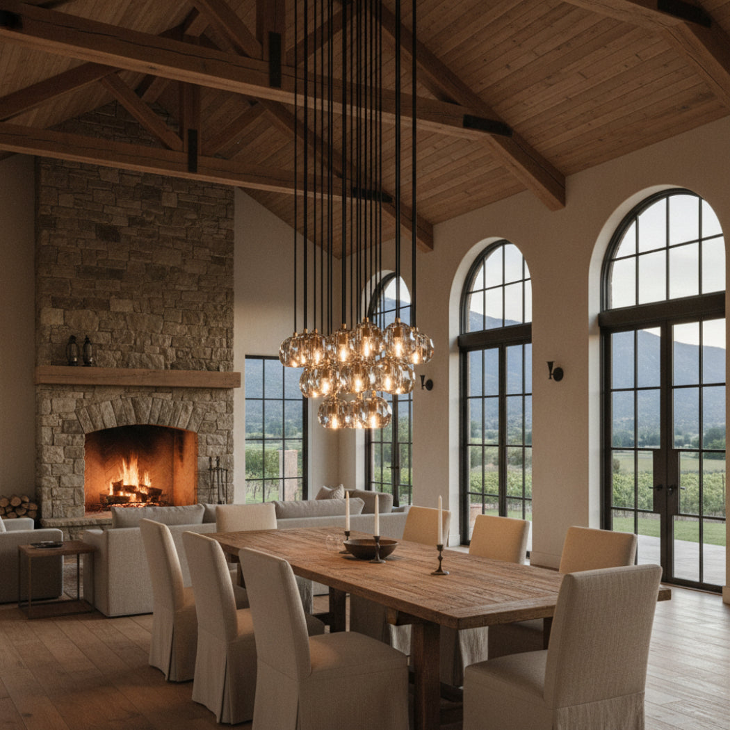 Boule De Modern Smoke Round Cluster Chandelier D 19"