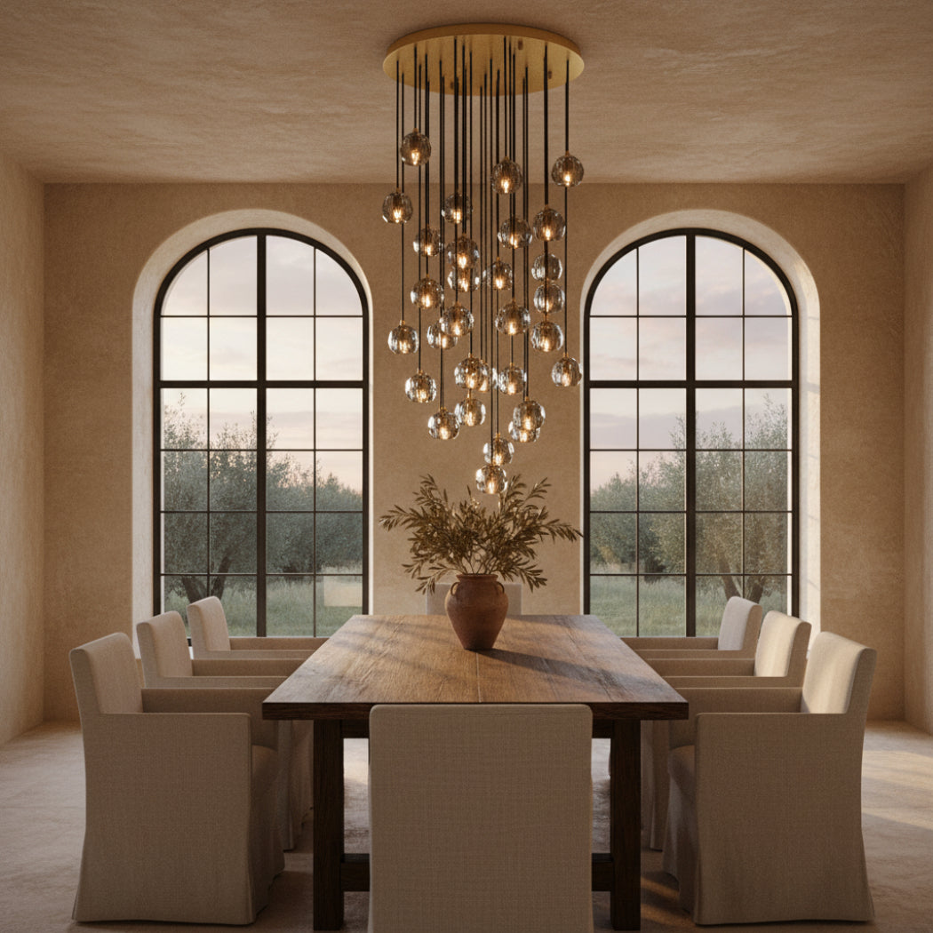Boule De Modern Smoke  Round Cluster Chandelier 30"