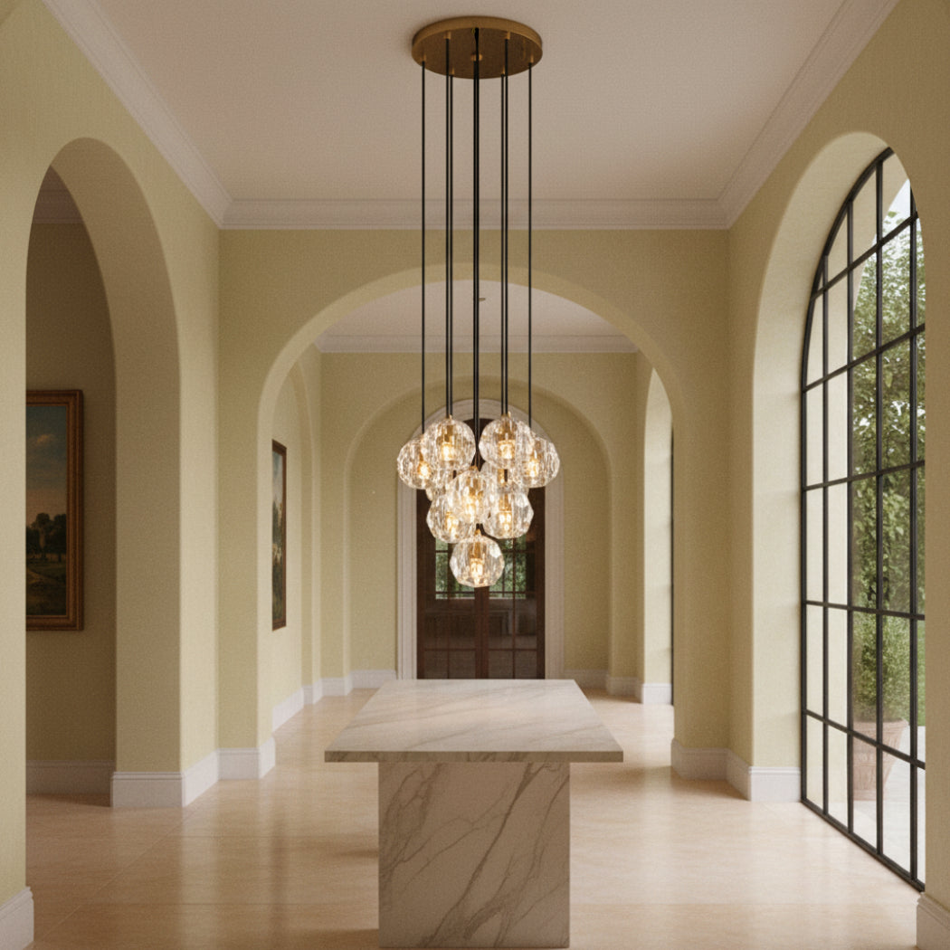 Boule De Modern Clear Round Cluster Chandelier 14"
