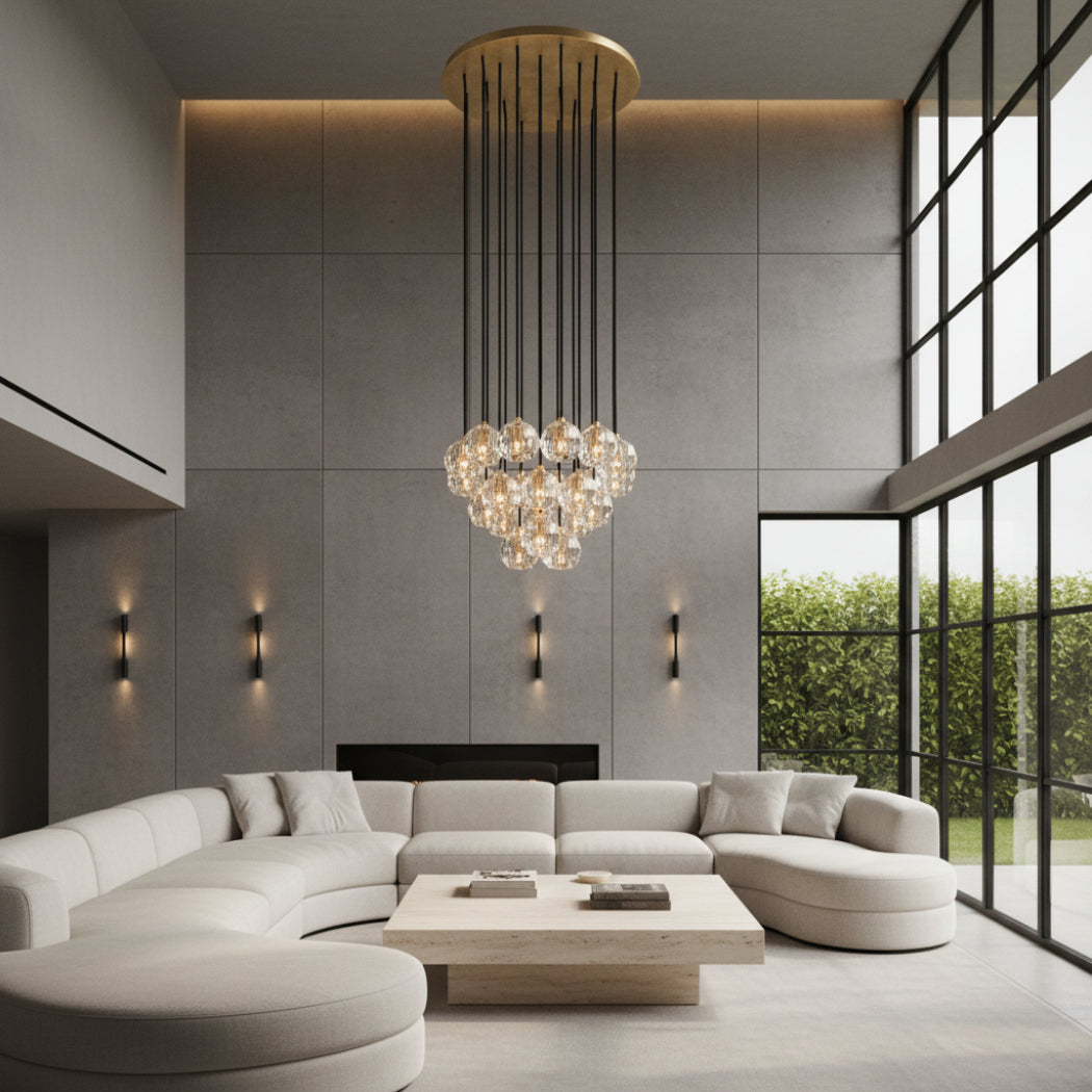 Boule De Modern Clear Round Cluster Chandelier 24"