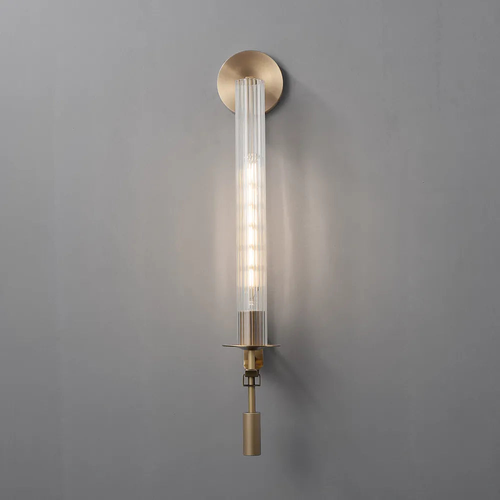 Contemporary Modern Column Fluted Glass Wall Sconces in Brass