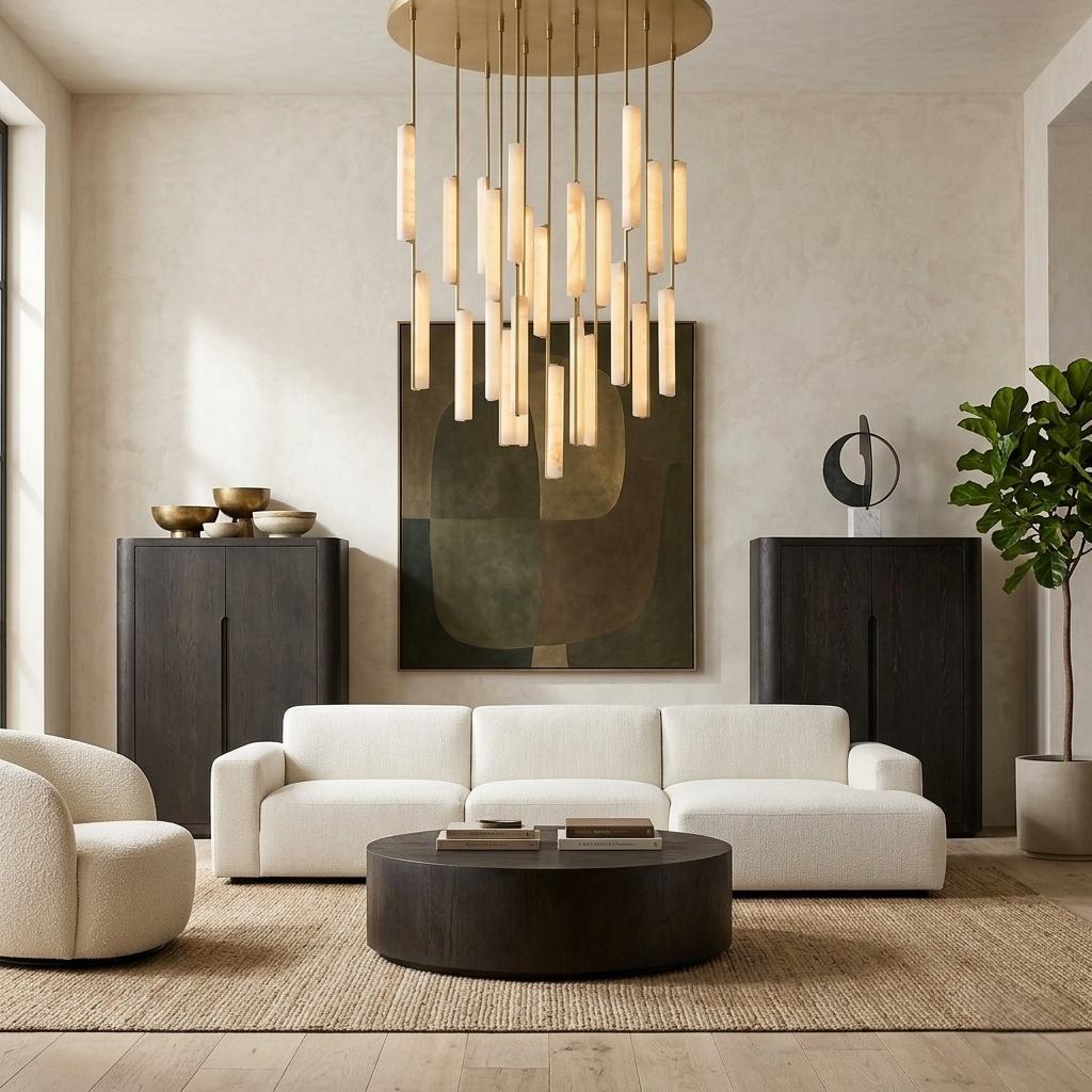 Audubons Modern Alabaster Round Chandelier 56"