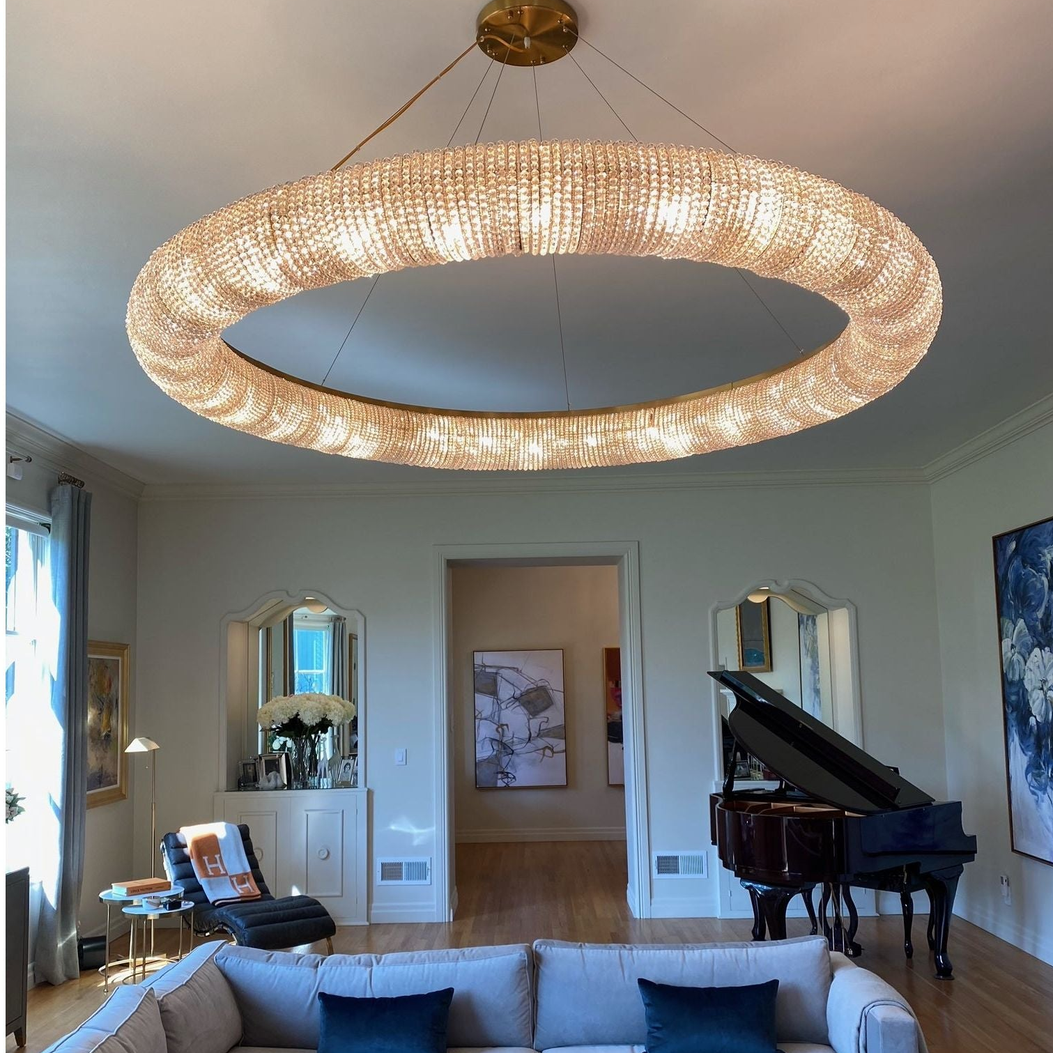 Halo Modern Clear Round Chandelier D72"