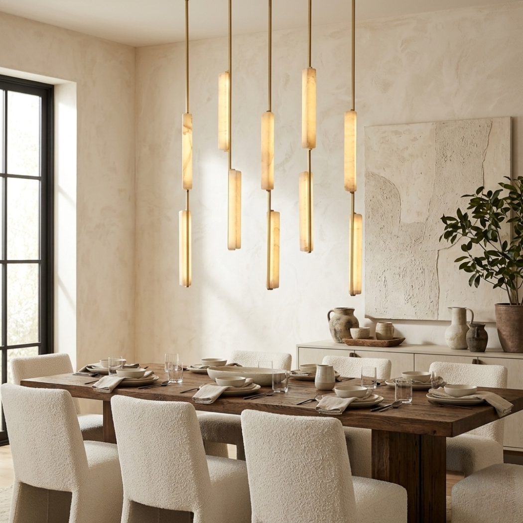 Audubon Modern Alabaster Linear Chandelier W54"