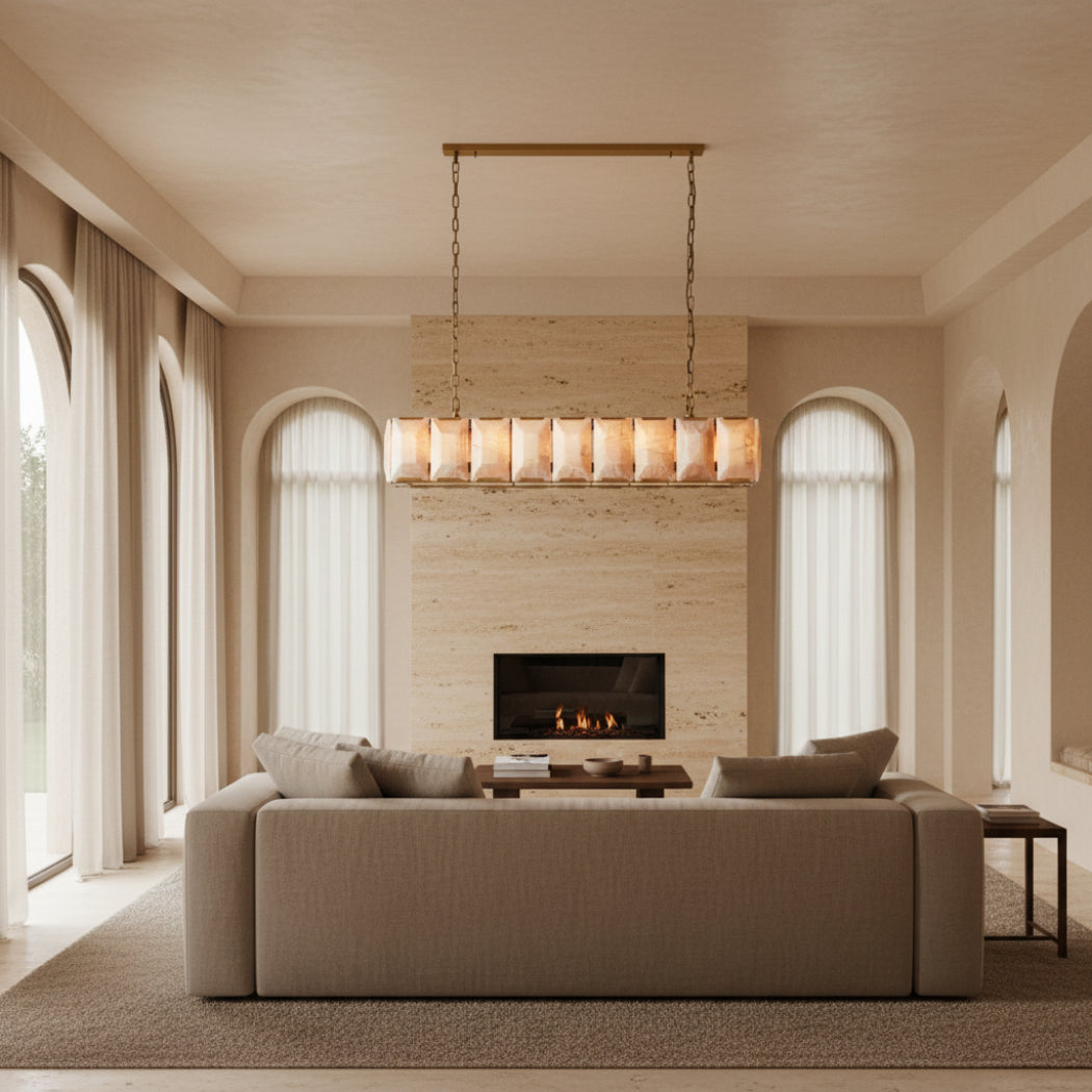 Harlowe Modern Calcite Rectangular Chandelier 62"