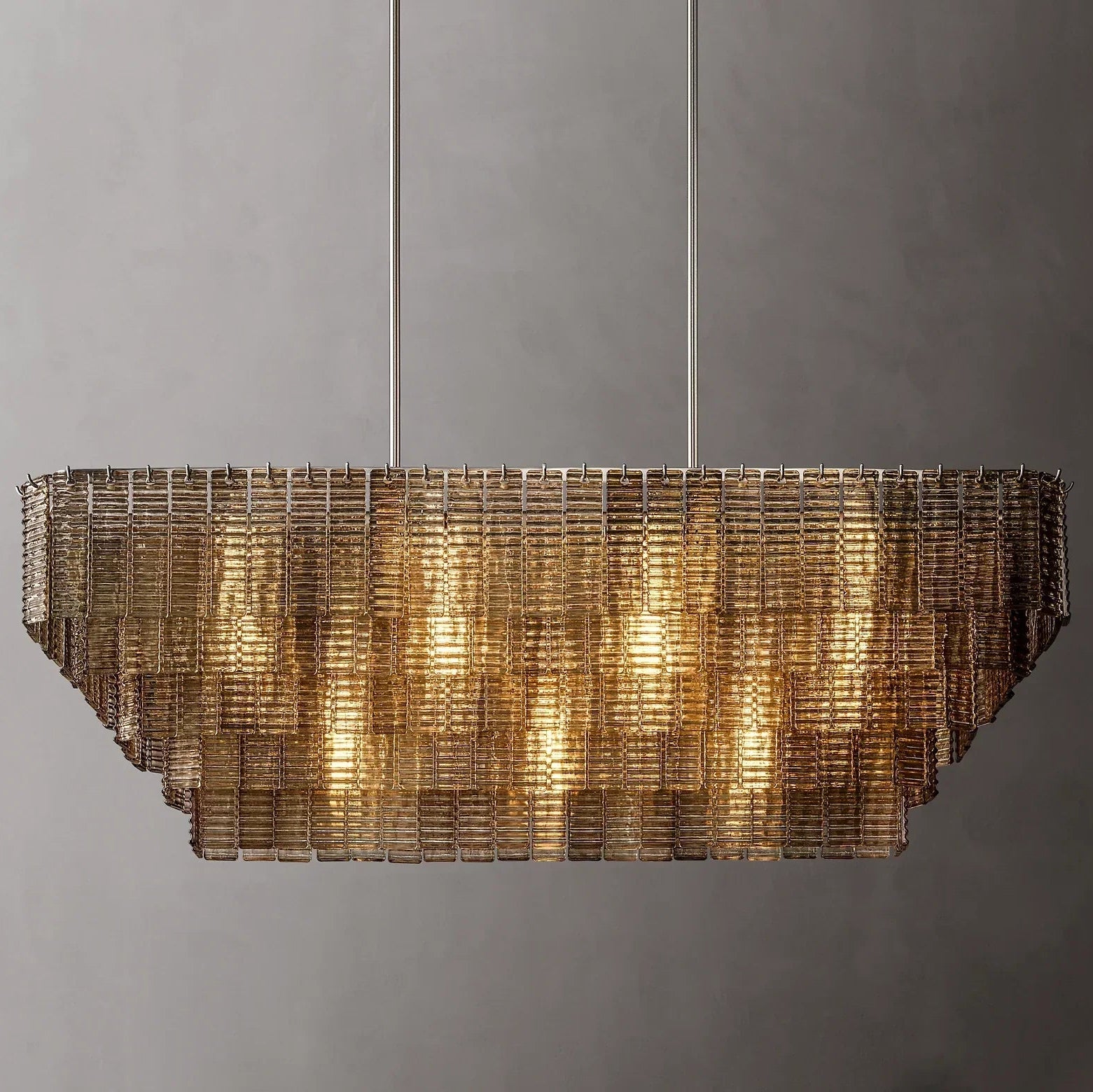 Sirene Modern Smoke Glass Rectangular Chandelier 59"