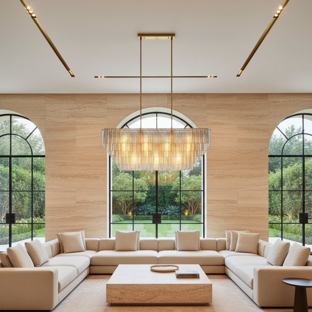 Sirene Modern Clear/Smoke Glass Rectangular Chandelier 59"